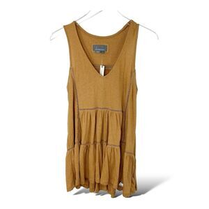 Anthropologie Malaga Tiered Tank Top Tunic Ochre Mustard Eyelet Crochet Sz Small